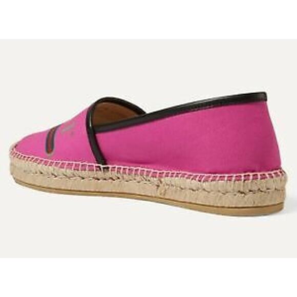 Gucci Pilar Pink Canvas Black Leather Trim GG Logo Print Flat Espadrilles 37.5 - Picture 8 of 12